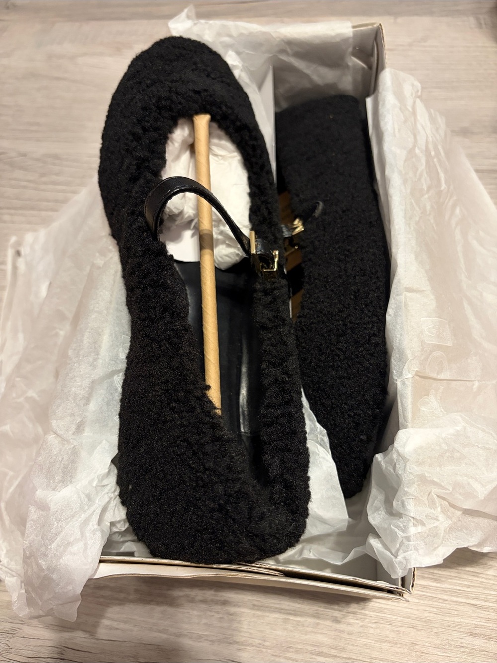Michael Kors Black Bouclé Mary Jane Flats with Strap